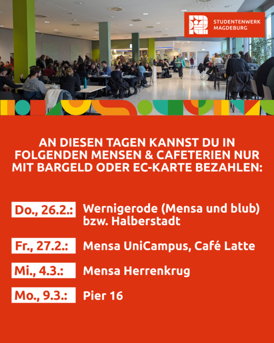 WICHTIG: Umstellung der Kassensysteme in unseren Mensen & Cafeterien