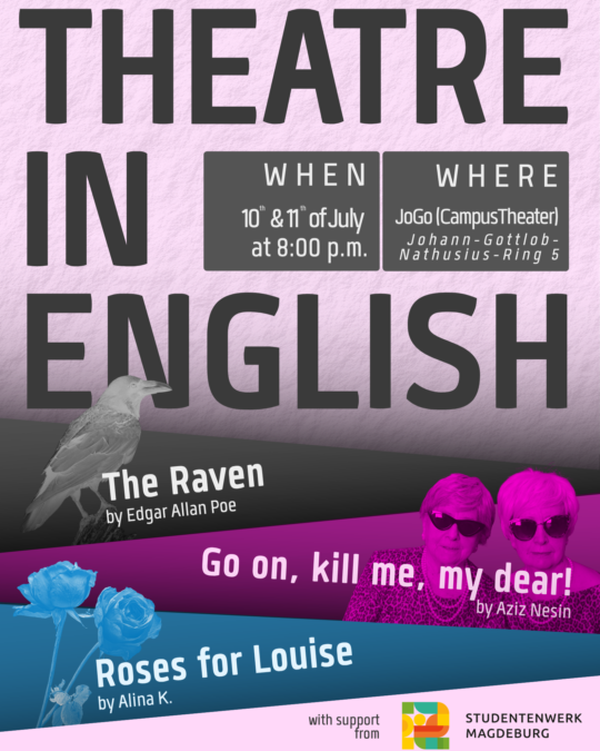 Theatre in English Summer Showcase – 3 short scenes on July 10 & 11