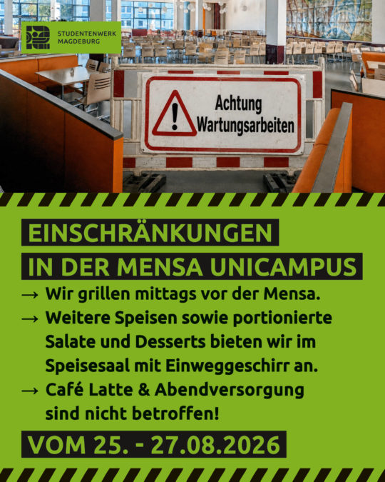 Einschränkungen in unserer Mensa Pfälzer Straße (UniCampus)